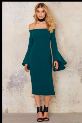 Bardot Sexy Off the Shoulder Bell Sleeve Solange Midi Dress Green US Sz  6/Small | eBay