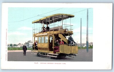c1905 Detroit Michigan MI Vintage Postcard Double Decked Trolley Car Street Road