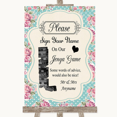 Vintage Shabby Chic Rose Jenga Gästebuch personalisiert Hochzeit Schild