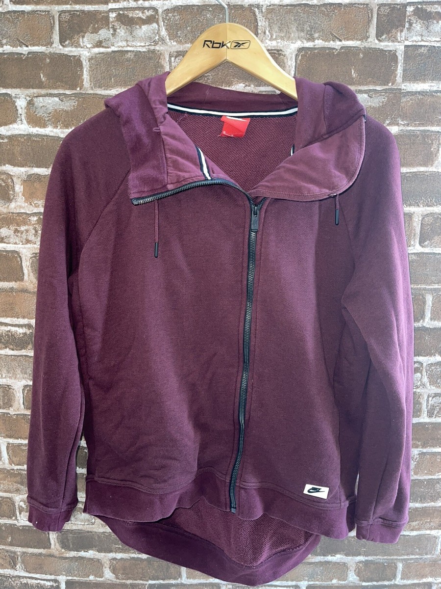NIKE WOMENS M MEDIUM BURGUNDY FULL ZIP HOODIE ASYMMETRIC