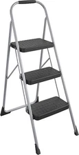 Cosco 11408PBL1E Three Step Big Step Folding Step Stool+Rubber Hand Grip,Grey