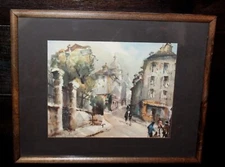 Lucien Delarue Signed Watercolor Painting Paris Montmortre Rue Norvins Litho 