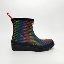 HUNTER Play Logo Rain Boot NEW - Black / Rainbow X-Ray Women's Size 6