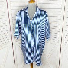 Victoria  s Secret Vtg Sleep Shirt Striped Satin Women Small White Blue Button
