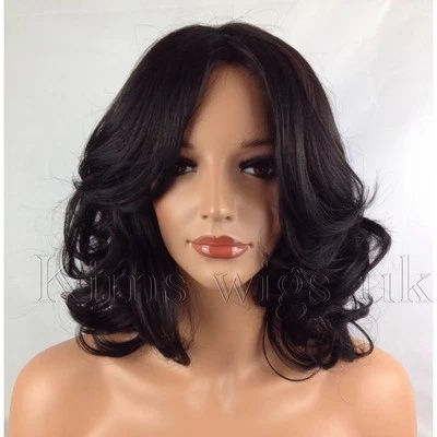 BLACK/DARK BROWN WIG LADIES WOMENS SHORT FASHION HAIR CURLY SHOULDER LENGTH UK