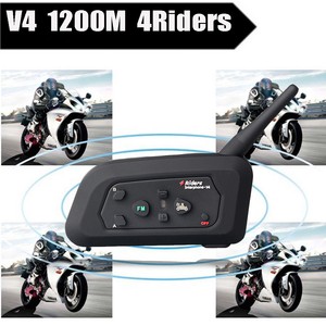 BT Motorcycle Bluetooth Intercom Helmet Interphone Headset V4 1200m 4 Riders FM