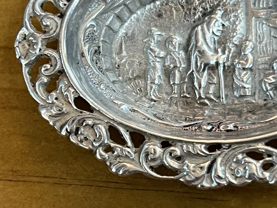 复古签名 PR 带星星银灰托盘胸针托盘小场景 2 1/2 英寸 — 第 2/4 张图片