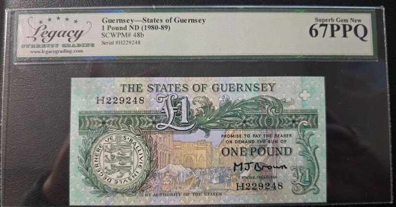 GUERNSEY 1 POUND P-52b 1991  GEM UNC 2- 67 PPQ/1-65 PPQ 3 notes total