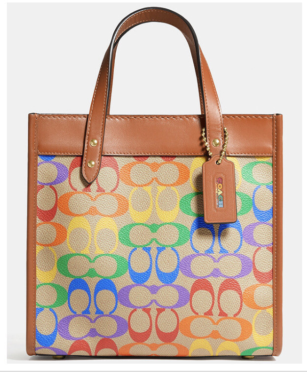 ❤️Coach Field Tote 22 In Pride Rainbow Brass/Tan Natural Multi