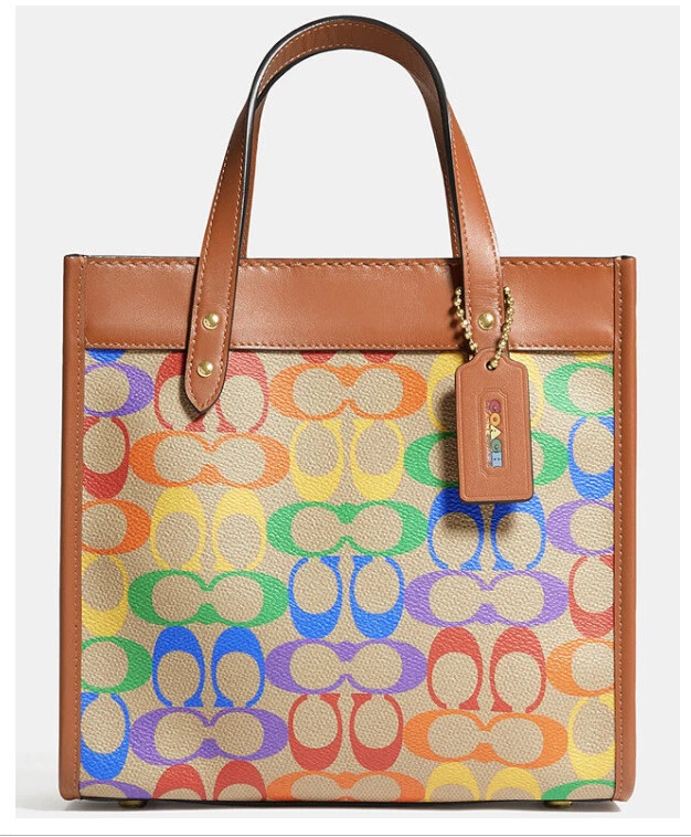 ❤️Coach Field Tote 22 In Pride Rainbow Brass/Tan Natural Multi Signature  Canvas