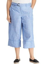 NEW LAUREN RALPH LAUREN BLUE WHITE WIDE LEG LINEN PANTS SIZE 20W WOMEN PLUS