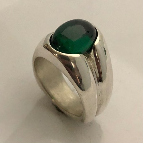 MJG STERLINGSILBER HERRENRING. 14 x 10 mm OVALES NANO-SMARAGD-KABINE. Gr. 10. - Bild 2 von 6