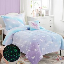 KALEIDOSPACE Kids Comforter Sets for Girls, Glow in The Dark Twin Unicorn