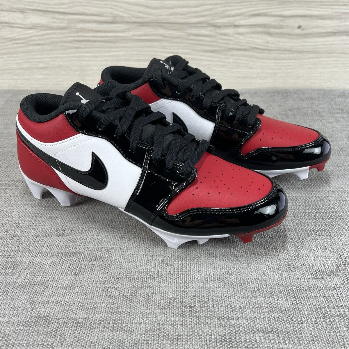 Size 9- Air Jordan 1 Low TD Football Cleats Patent Bred Toe