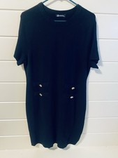PrettyGarden XL Black Short Sleeve Sweater Dress Button Detail Knee Length