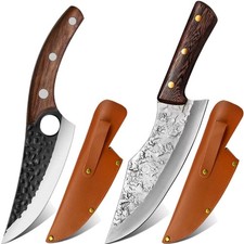 Kochmesser Küchenmesser 2 Stück Handgeschmiedet Edelstahl Lederscheide Gourmet