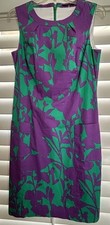 Elie Tahari Purple Green Tropical Coastal Floral Double Pocket Shift Dress Sz 8