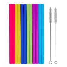 tifanso 8.5 inch, Multicolor 12pcs Smoothie Straws + 2pcs Cleaning Brushes 