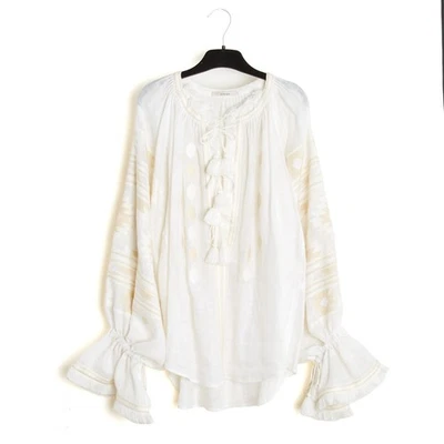 Vita Kin Top Leinen Standardgröße SD Ecru beige Leinen bestickt Bluse Size M L - Bild 1 von 4