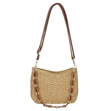 Womens Straw Woven Shoulder Bag Summer Beach Travel Crossbody Handbag Satchel...