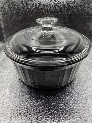 Corning Ware French Black Round 1.6L F-5-B Casserole Dish With Pyrex Lid USA