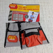 🔥 Youth Red Toolbox Canvas Adjustable Tool Belt Pouch Belt One Size 8+ Kids NEW