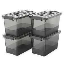 4 Pack 7 Quart Clear Black Storage Bins with Latching Lids, Stackable Plastic...