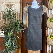 Faux Fur Sleeve Bodycon Dress L | Gray Charcoal Cocktail Party Glam Night Out