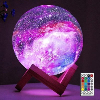 BRIGHTWORLD Moon Lamp Galaxy Lamp 5.9 inch 16 Colors LED 3D Moon Light, Remote &