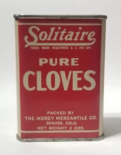Vintage Solitaire Pure Cloves Tin Denver CO Collectible Spice Advertising