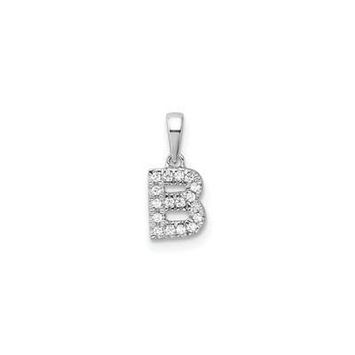 14k White Gold Diamond Initial B Pendant Necklace Pav� Letter Charm Women
