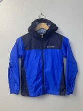 Columbia Youth Medium Blue Hooded Windbreaker Jacket Lightweight Zip Up