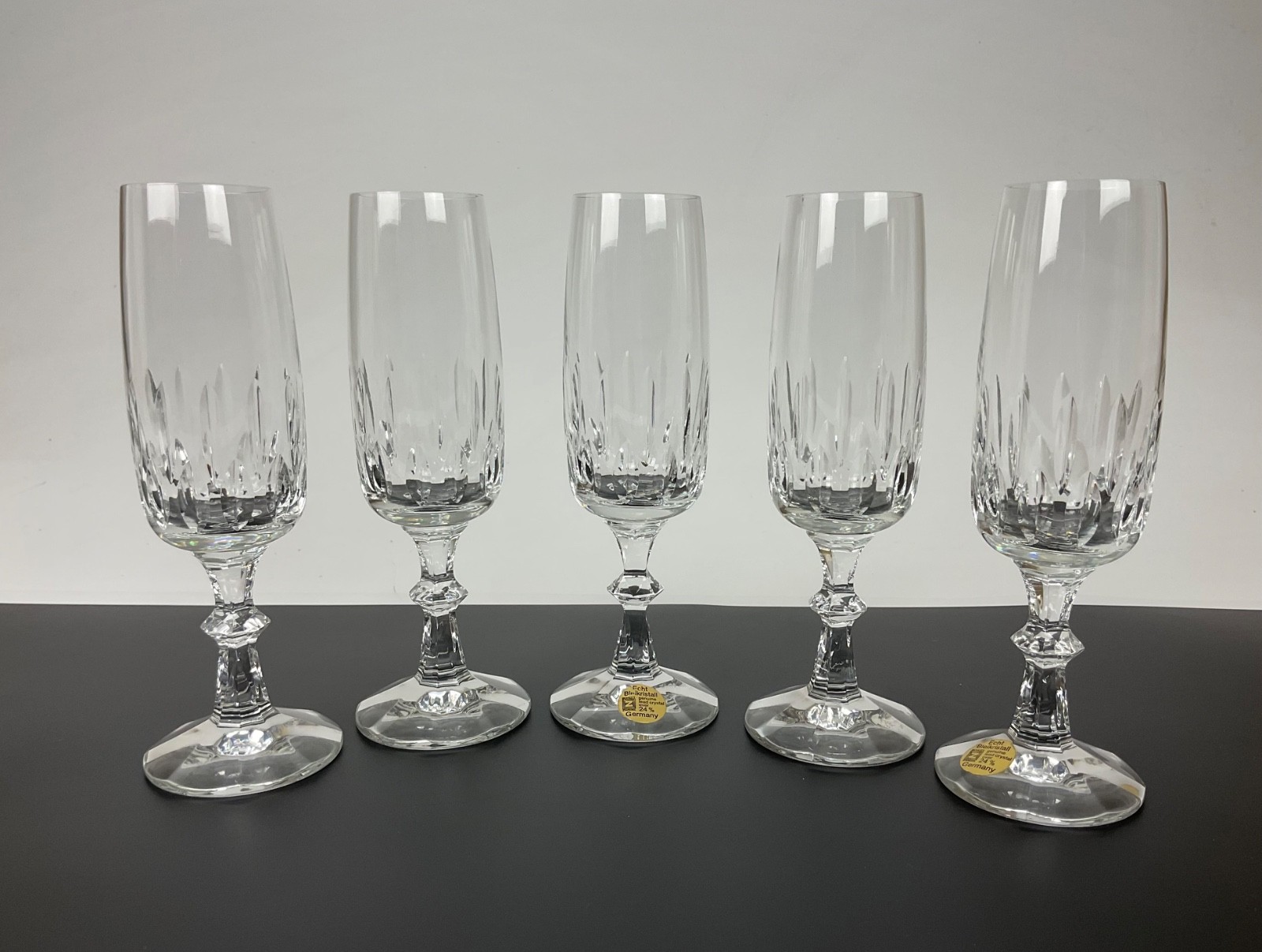 Set fünf vintage Sektgläsern Schot Zwiesel Serie Flamenco Deutschland 1970-1980