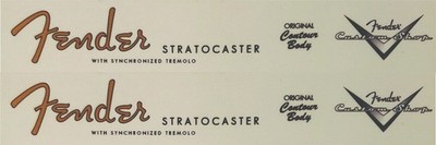 2 (Two) Fender Stratocaster Spaghetti w/ custom shop headstock waterslide decals