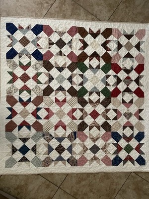Vtg Handmade Jacob s Ladder Patchwork Quilt Lap Blanket 50 x50  Square