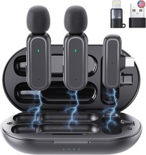 2 Pack Wireless Lavalier Microphone for iPhone iPad Android PC with Charging