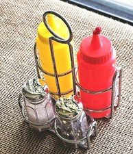 Melissa And Doug 5pc Condiments Set Stainless Caddy Salt, Pepper, Ketchup...