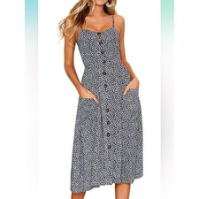 Amazon Navy and White Floral Button-Front Midi Sundress