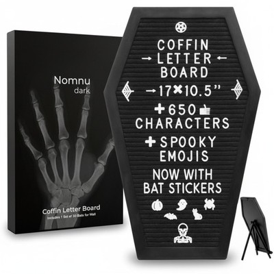 Coffin Letter Board Black +3D Bat Stickers +650 Characters, Spooky Seasonal E...