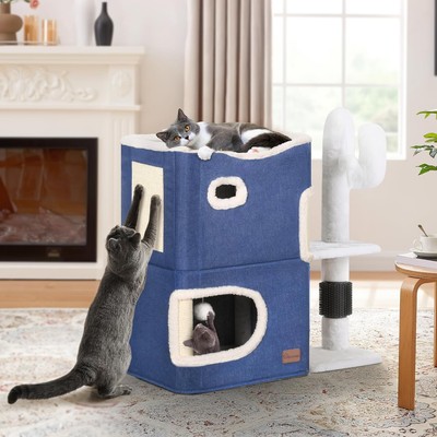 2-Tier Cat House  Indoor Cat Cave Bed Playhouse  Cat Tunnels with Scratch Pad