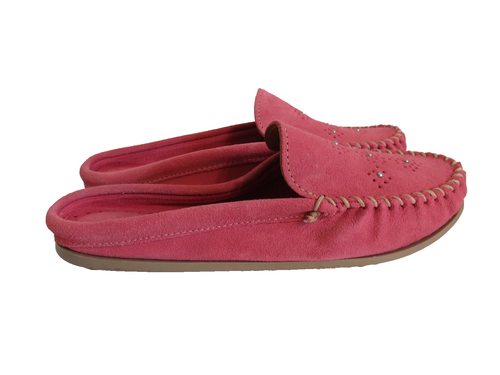 Minnetonka Leila Studded Suede Mules Slip On Moc Hot Pink or Citron Szie 11 - Picture 10 of 16