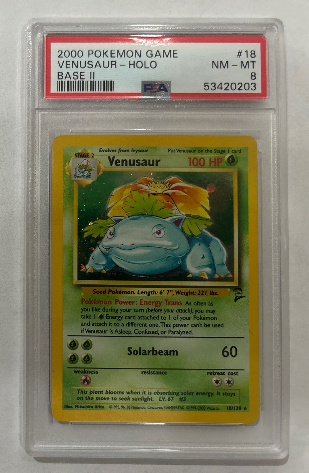 Pokémon TCG Venusaur Base Set 2 18/130 Holo Unlimited Holo Rare PSA 8