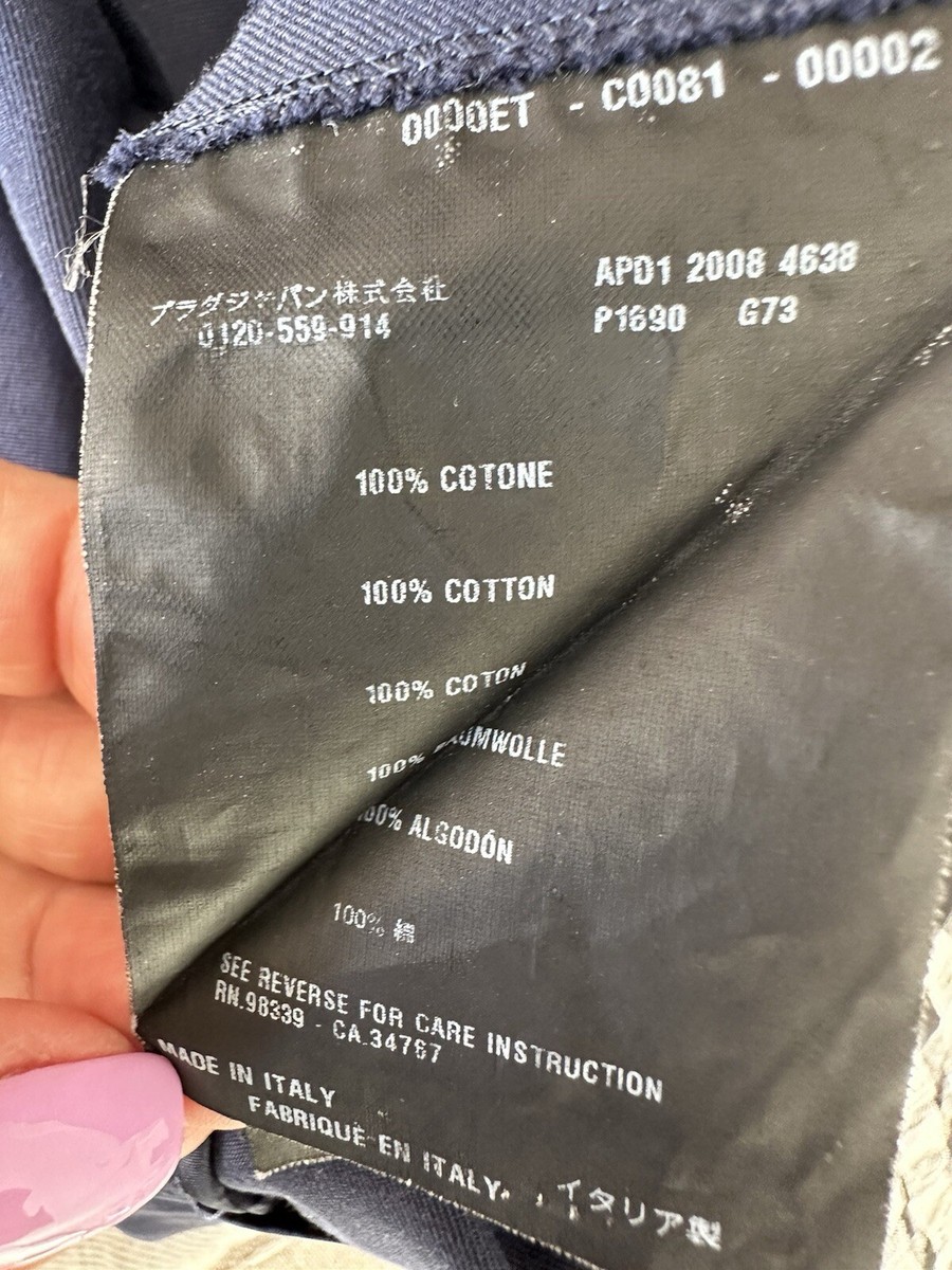PRADA Navy Blue Cotton Rear Gold Zipper Detail Skirt Sz 44
