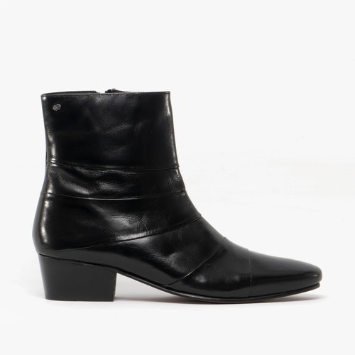 ANGELO ENRIQUE Mens Leather Cuban Heel Boots Black eBay