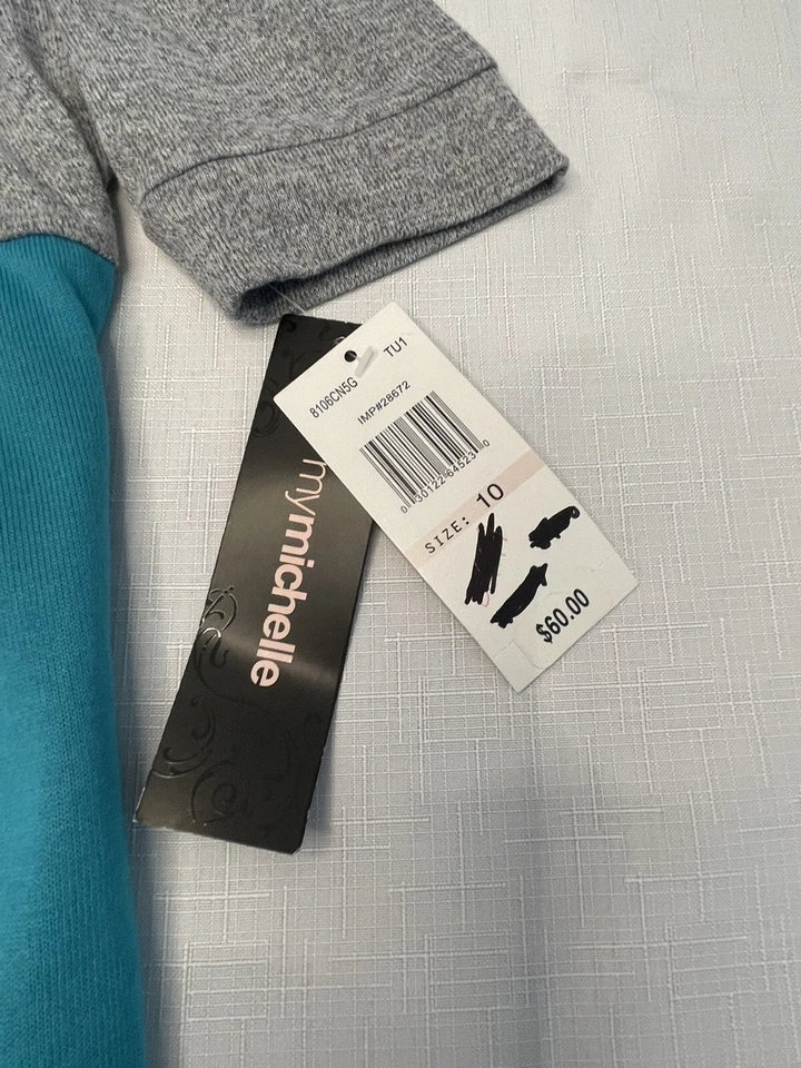 Vestido MyMichelle Niñas Gris/Aqua/Negro Talla 10 Nuevo Foto 3 de 4