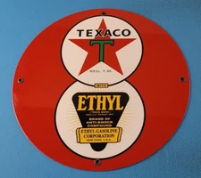 VINTAGE TEXACO GASOLINE PORCELAIN ETHYL GAS SERVICE STATION PUMP AD 12" SIGN
