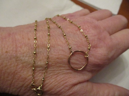 Vintage 1/20 14K gold filled bead ball chain w circle necklace dainty, 15.5" - 第 6/7 張圖片