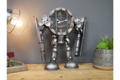 DUTCH Quirky Large Mechanical Robot Style Desk Clock with Aeroplane Wings