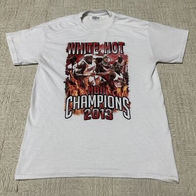 Miami Heat Lebron Rap Tee 2013 NBA Champions White Hot T-shirt Men's Medium 