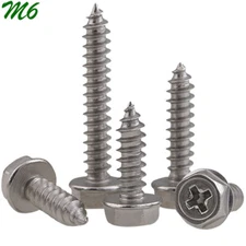 M6 304 Stainless Steel Phillips Flange Cap Hex Washer Head Self Tapping Screws